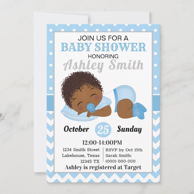 Invitation du Baby shower de garçons afro-américai (Devant)