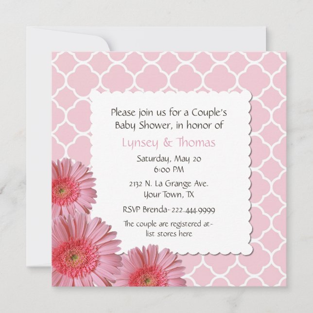 Invitation du baby shower de Gerber du couple rose (Devant)