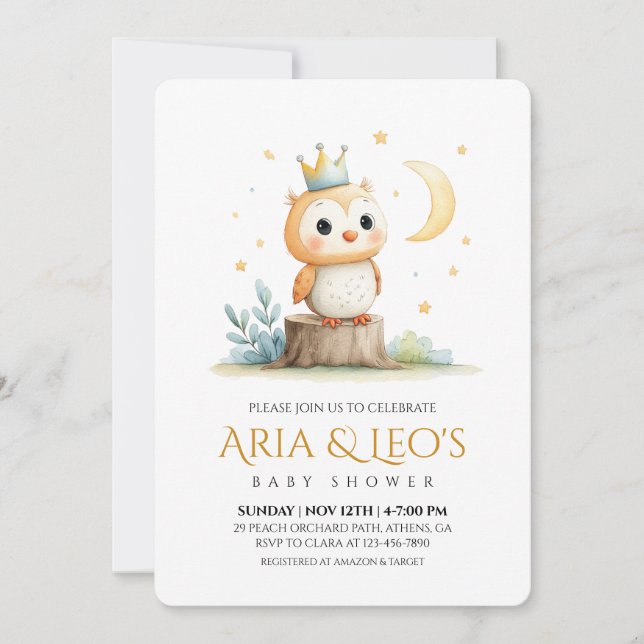 Invitation du Baby shower de la Chouette des bois (Devant)