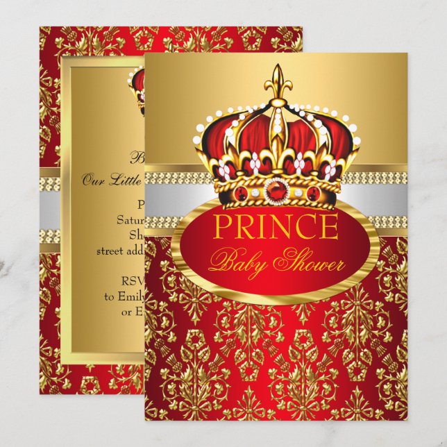 Invitation du Baby shower de la Couronne rouge Pri (Devant / Derrière)
