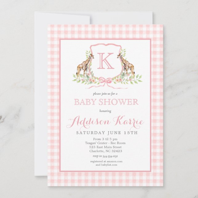 Invitation du Baby shower de la Giraffe de Preppy (Devant)