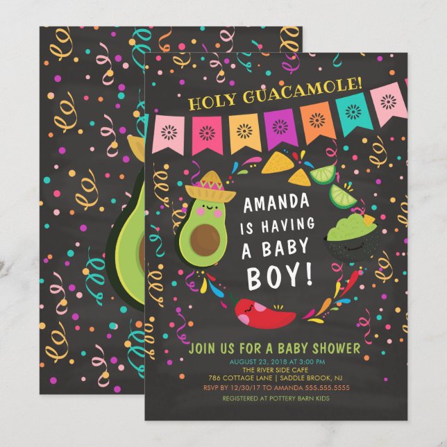 Invitation du Baby shower de la Sainte Guacamole (Devant / Derrière)