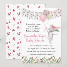Invitation du Baby shower de lapin floral de print