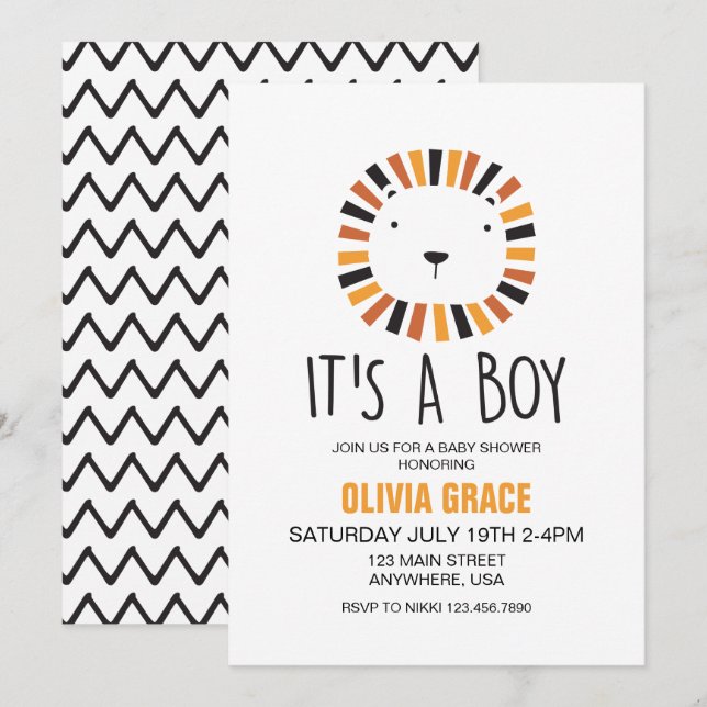 Invitation du Baby shower de Lion (Devant / Derrière)