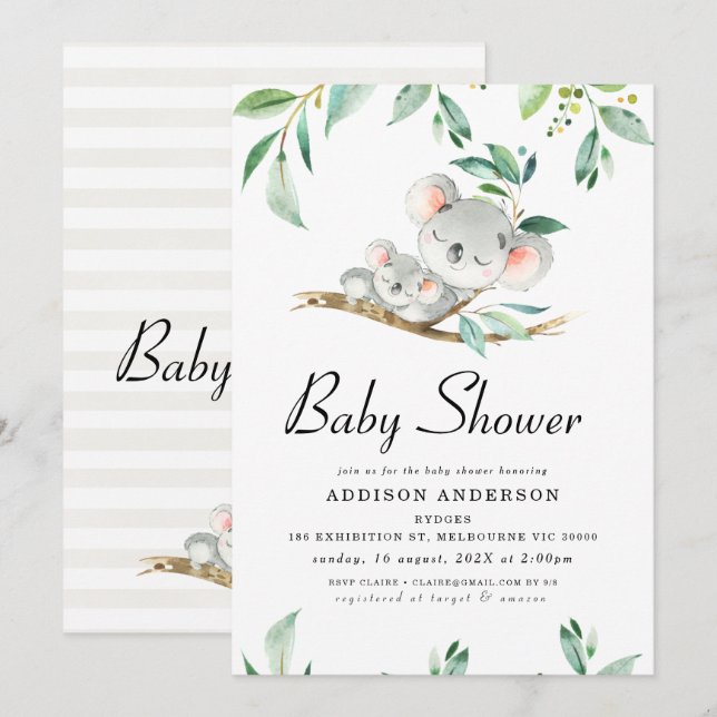 Invitation Du Baby shower De L'Ours Et Du Foliage  (Devant / Derrière)