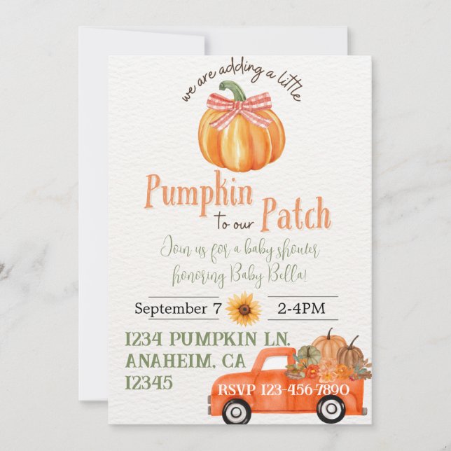 Invitation du Baby shower de patchs citrouille (Devant)