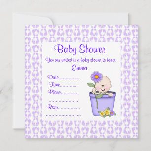 INVITATION DU BABY SHOWER DE POT DE FLEURS Violet