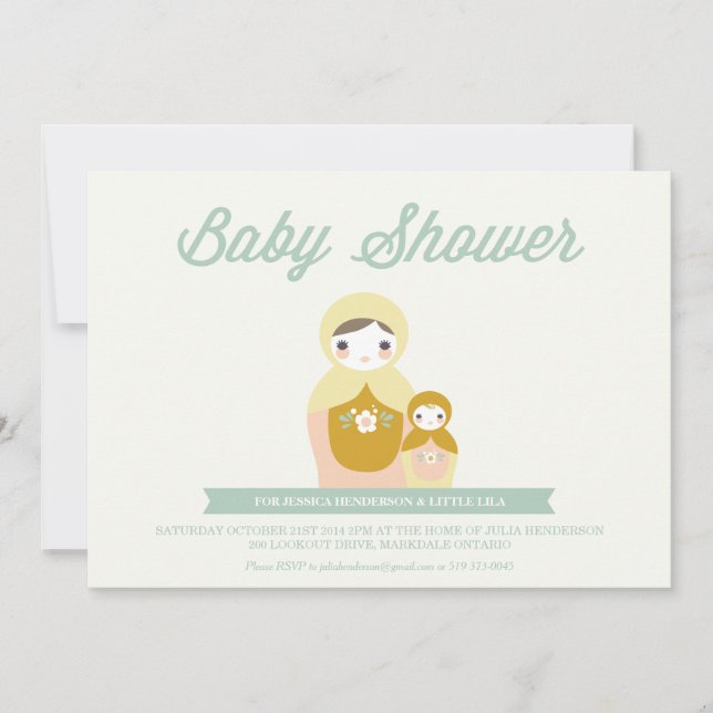 Invitation du Baby shower de poupée de nidificatio (Devant)