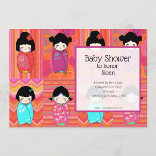 Invitation du Baby shower de poupées Kokeshi