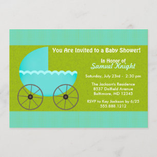 Invitation du Baby shower de poussette bleu Envisa