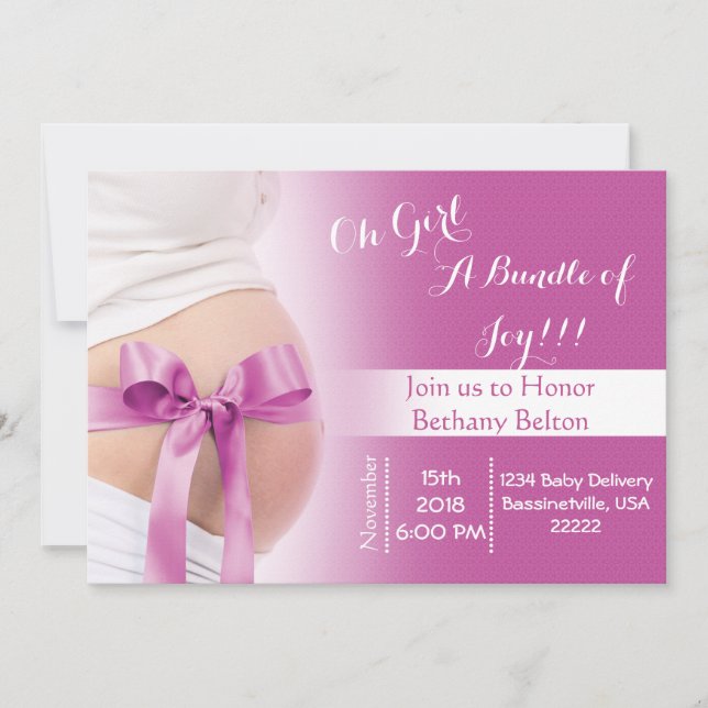 Invitation du Baby shower de ruban pour fille rose (Devant)