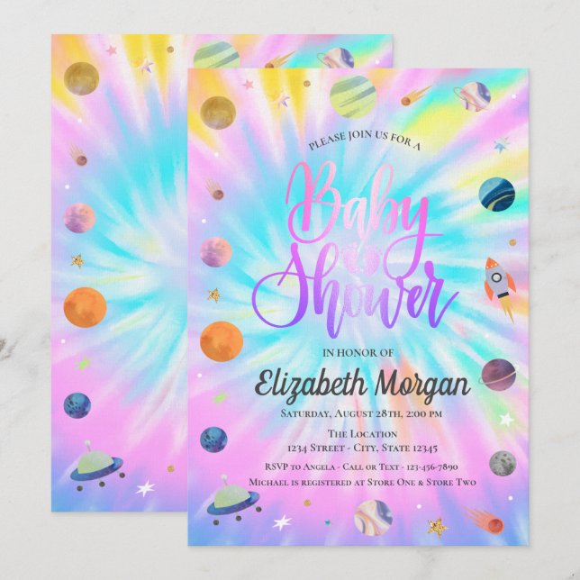Invitation du Baby shower de teinture de l'espace  (Devant / Derrière)