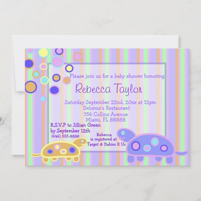Invitation du Baby shower de tortue mousseuse (Devant)