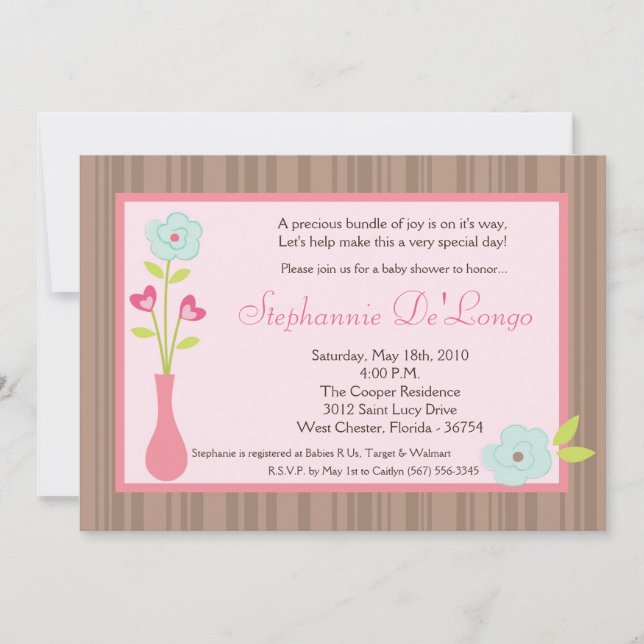 Invitation du Baby shower de vase de fleurs de pri (Devant)