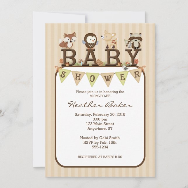 Invitation du Baby shower des amis de la forêt (Devant)
