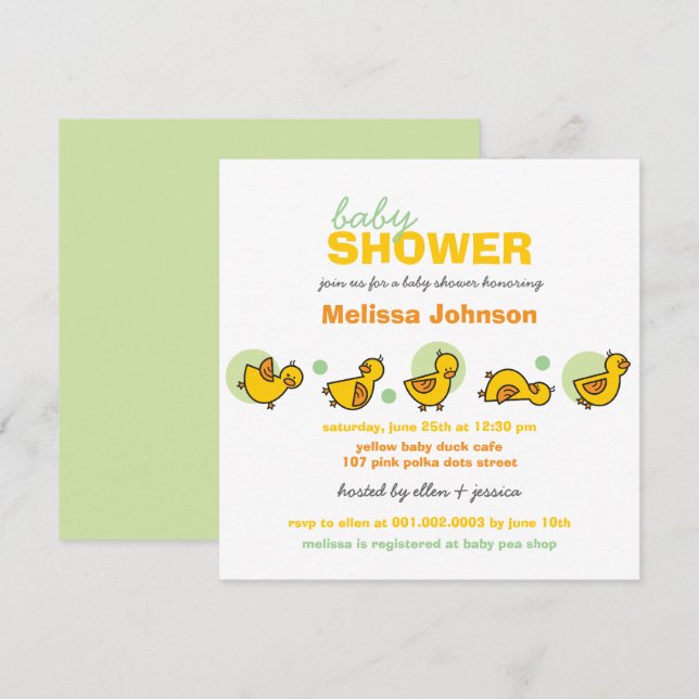 Invitation du Baby shower des points verts de Whim (Devant / Derrière)