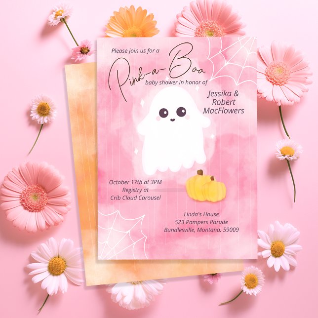Invitation du Baby shower d'Halloween rose-a-Boo (Créateur téléchargé)