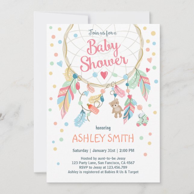 Invitation du Baby shower Dreamcatcher Tribal Boho (Devant)