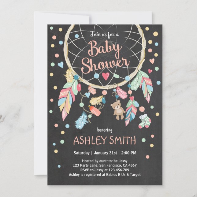 Invitation du Baby shower Dreamcatcher Tribal Boho (Devant)