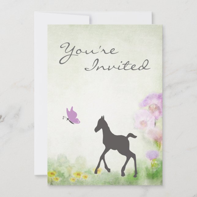 Invitation du Baby shower du poulain et du papillo (Devant)