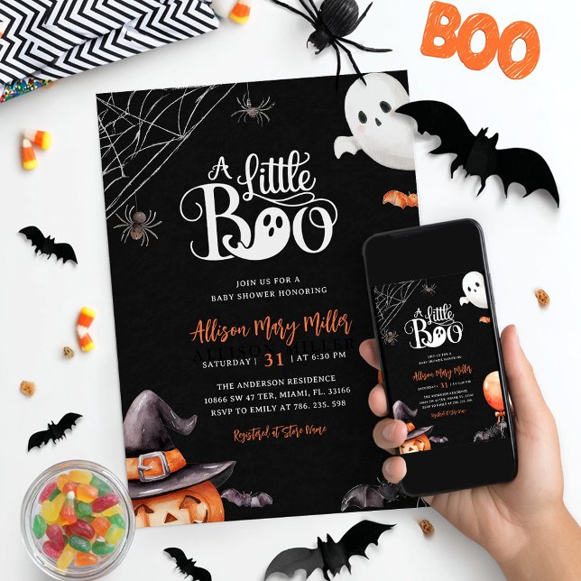Invitation du Baby shower Éffrayant Little Boo Gho (Créateur téléchargé)