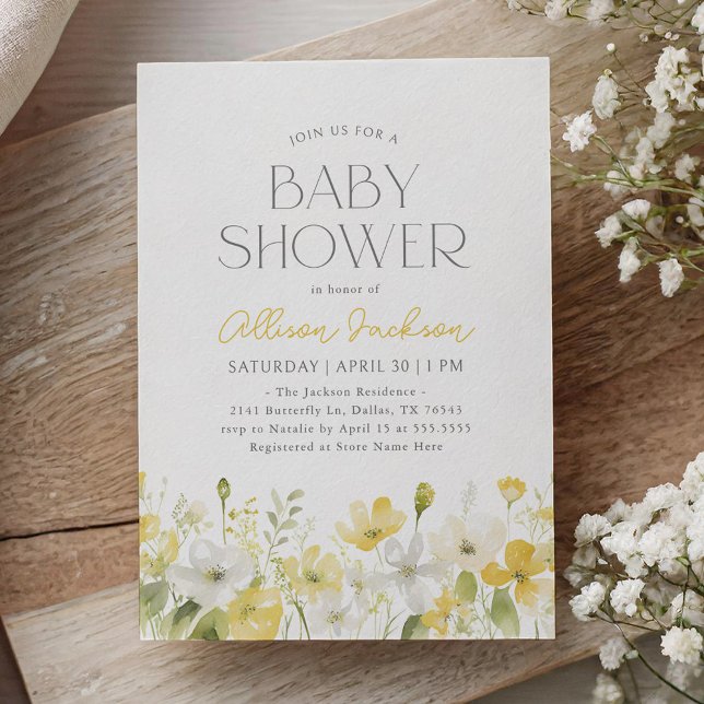 Invitation du Baby shower Fleur sauvage jaune (Créateur téléchargé)