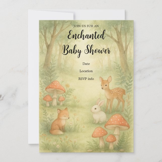 Invitation du Baby shower forestier Enchanted Toad (Devant)