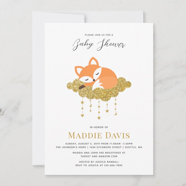 Invitation du Baby shower Fox (Devant)
