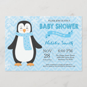 Invitation du Baby shower Garçon Pingouin d'hiver