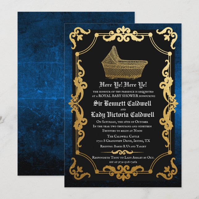 Invitation du Baby shower goth de la Renaissance m (Devant / Derrière)
