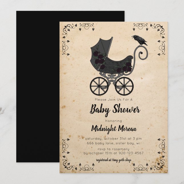 Invitation du Baby shower gothique Vintage (Devant / Derrière)