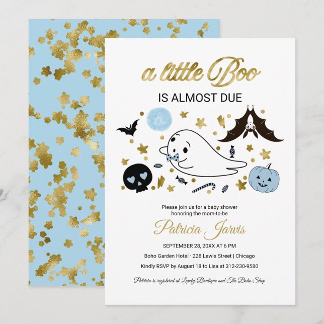 Invitation du Baby shower Little Boo Halloween (Devant / Derrière)