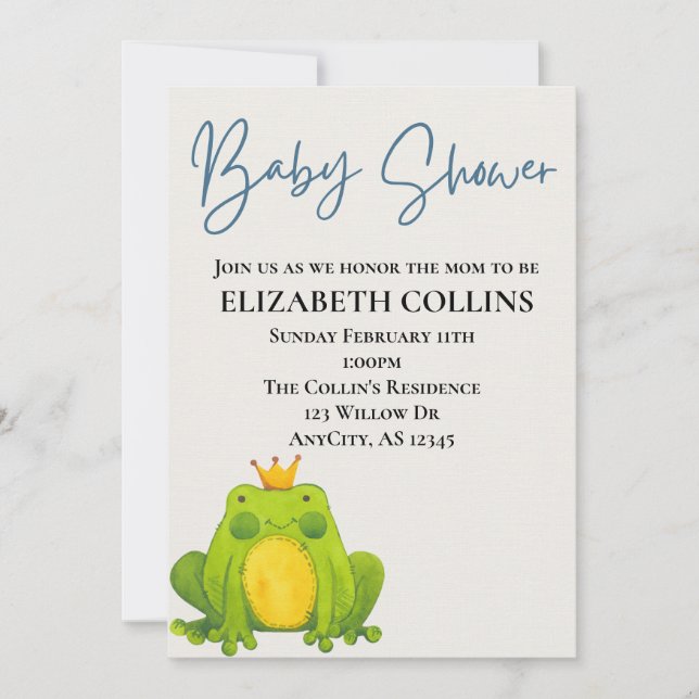 Invitation du baby shower Little Frog Prince (Devant)