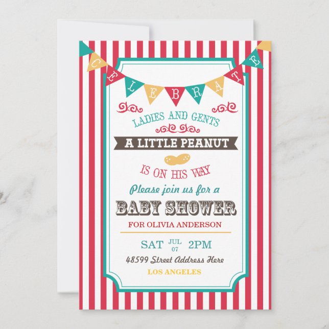 Invitation du Baby shower Little Peanut Circus (Devant)