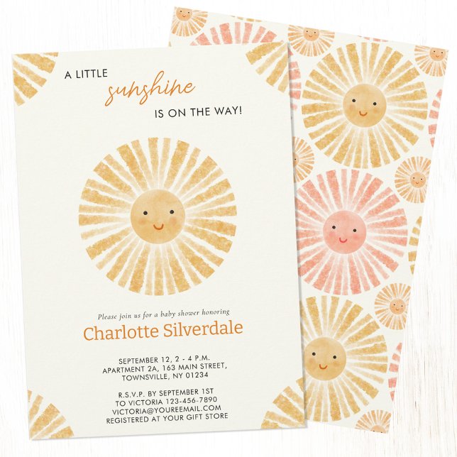 Invitation du Baby shower Little Sunshine (Little Sunshine watercolor baby shower invitation with custom text )