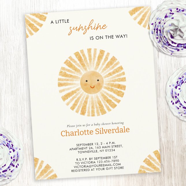 Invitation du Baby shower Little Sunshine (Little Sunshine gender neutral baby shower invitation postcard with custom text)