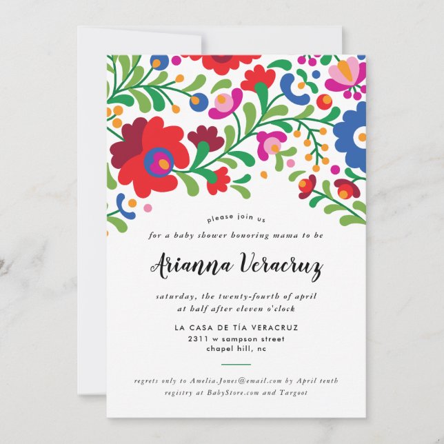 Invitation du Baby shower mexicain de broderie (Devant)