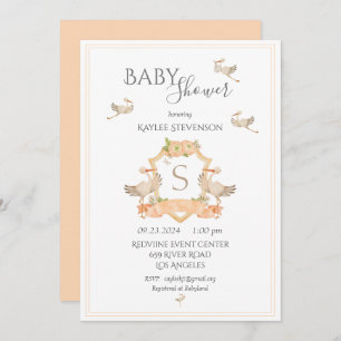 Invitation du Baby shower Monogram Peach Crest