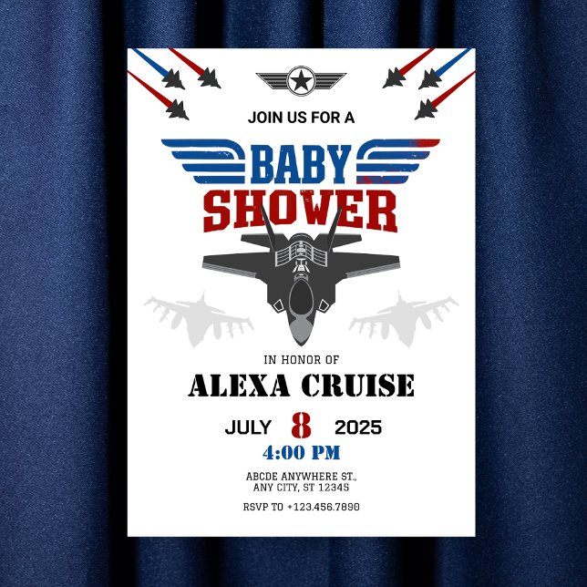 Invitation du Baby shower pilote de chasseur à réa (Créateur téléchargé)