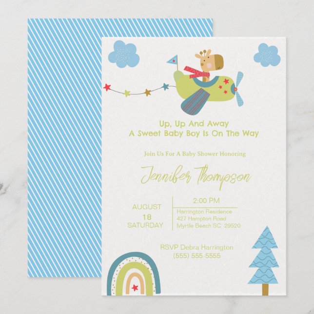 Invitation du Baby shower pilote de la Giraffe Cut (Devant / Derrière)