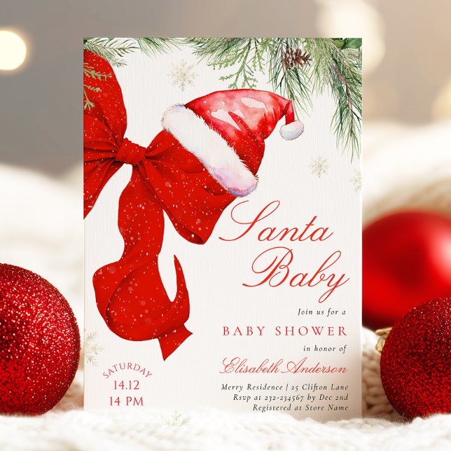 Invitation du Baby shower Red Bow Père Noël (Créateur téléchargé)