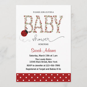 Invitation du Baby shower Red Ladybug