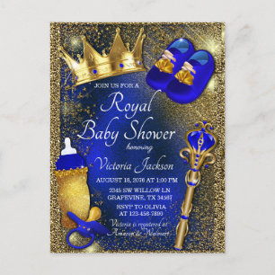 Invitation du Baby shower Royal Blue Gold