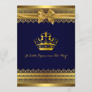 Invitation du Baby shower Royal Blue & Gold Crown