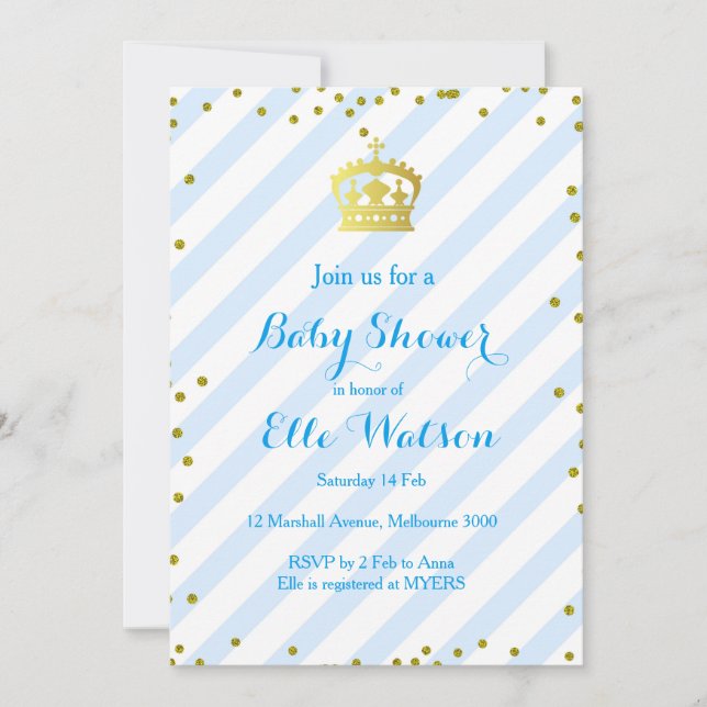Invitation du Baby shower Royal Prince (Devant)