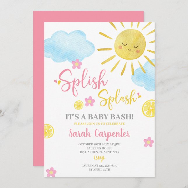 Invitation du Baby shower Splash (Devant / Derrière)