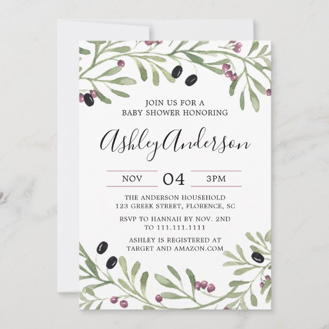 Invitation du Baby shower toscan italien (Devant)