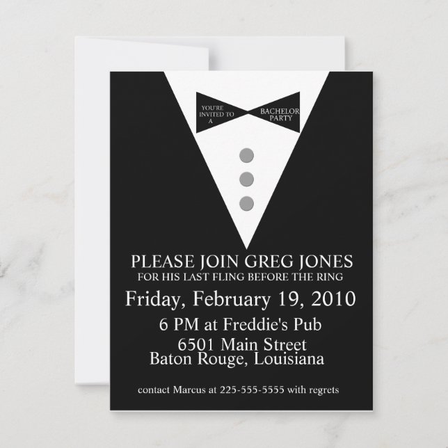 Invitation du Bachelor Party (Devant)