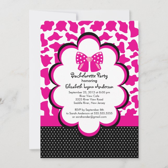 Invitation du Bachelorette Black Leopard rose (Devant)