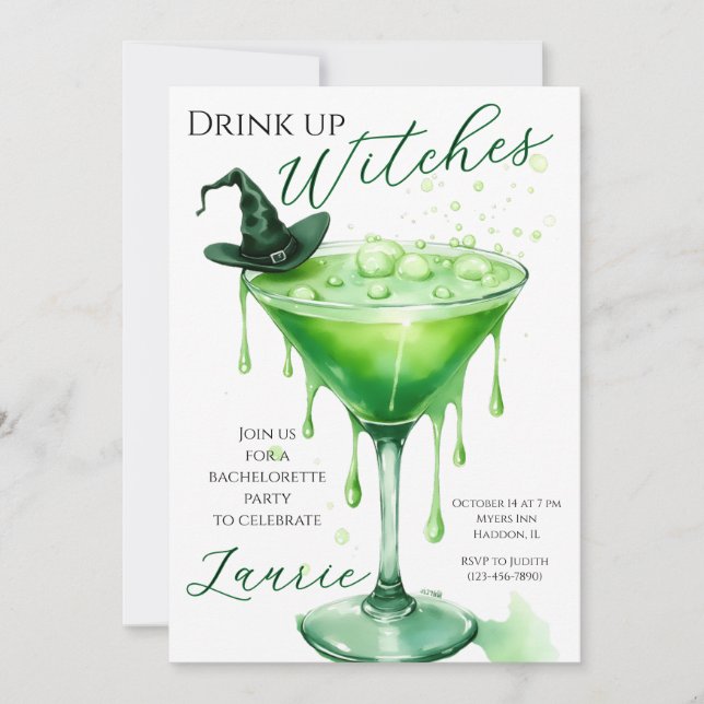 Invitation du Bachelorette Party "Boire des sorciè (Devant)